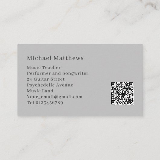 Guitar Teacher Music Professional Custom QR Code Visitekaartje (Achterkant)