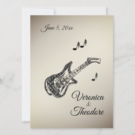 Guitar Theme Antiek Gold Wedding Uitnodiging (Achterkant)