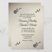 Guitar Theme Antiek Gold Wedding Uitnodiging (Voorkant / Achterkant)