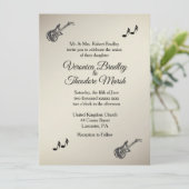 Guitar Theme Antiek Gold Wedding Uitnodiging (Staand voorkant)