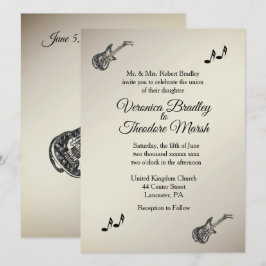 Guitar Theme Antiek Gold Wedding Uitnodiging
