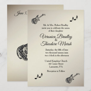 Guitar Theme Antiek Gold Wedding Uitnodiging