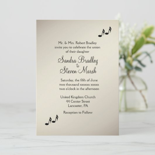 Guitar Theme Antiek Gold Wedding Uitnodiging (Staand voorkant)