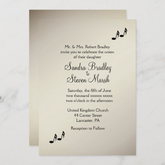 Guitar Theme Antiek Gold Wedding Uitnodiging (Voorkant / Achterkant)