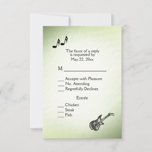 Guitar Theme Verbluffende Groene RSVP met de Keuze (Voorkant)