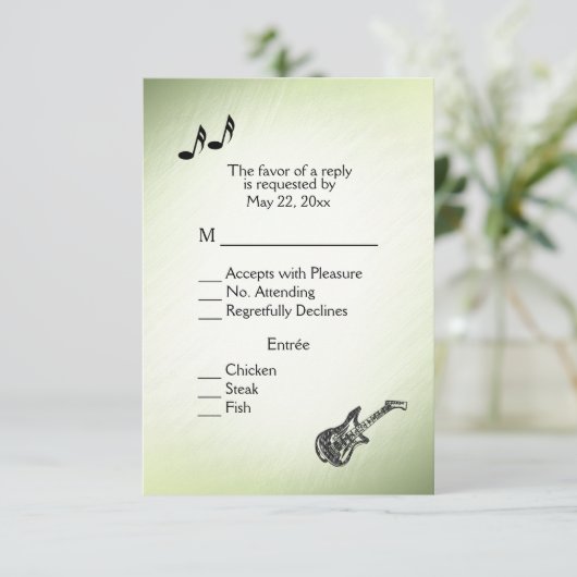 Guitar Theme Verbluffende Groene RSVP met de Keuze (Staand voorkant)
