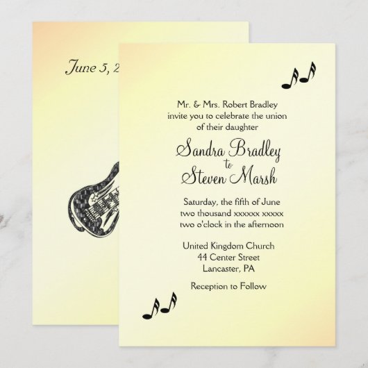Guitar Theme Yellow Weddenschap Kaart (Voorkant / Achterkant)