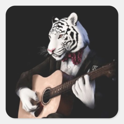 Guitar Tijger – Speelse Sticker Illustratie (Voorkant)