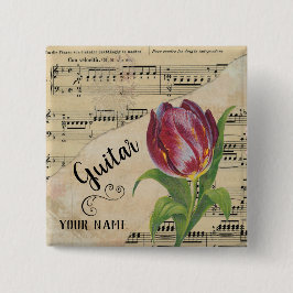 Guitar Tulip  — Datablad Muziek Gepersonaliseerd Vierkante Button 5,1 Cm
