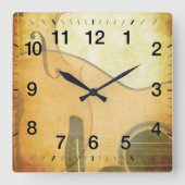 Guitar & Violin Soft Gold Afbeelding Vierkante Klok (Voorkant)