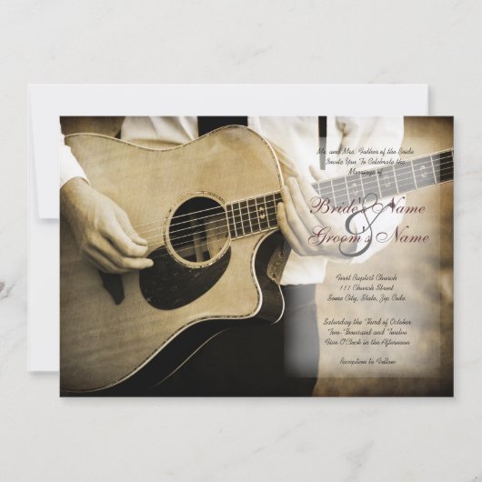 Guitar Wedding Invitation Kaart (Voorkant)