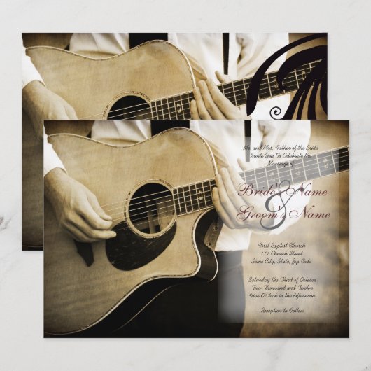 Guitar Wedding Invitation Kaart (Voorkant / Achterkant)