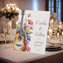 Guitar Wildflower Ampersand Musical Huwelijkscadea Reclamebord Met Voetstuk