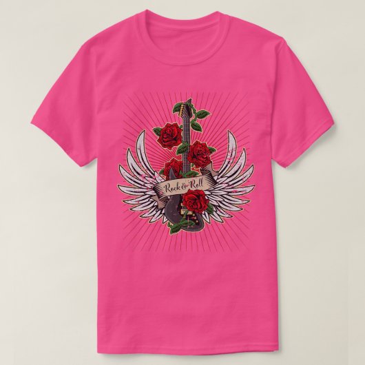 Guitar Wings Rozen Distress Rock en Roll Music T-shirt (Design voorkant)