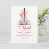 Guitar with Balloons 55th Birthday Party Kaart (Staand voorkant)