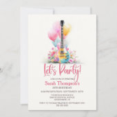 Guitar with Balloons Any Age Birthday Party Kaart (Voorkant)
