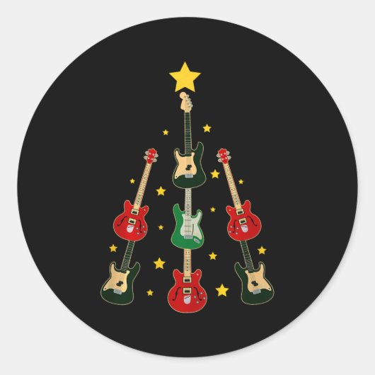 Guitar Xmas Tree Musical Guitar Lovers Guitarist C Ronde Sticker (Voorkant)