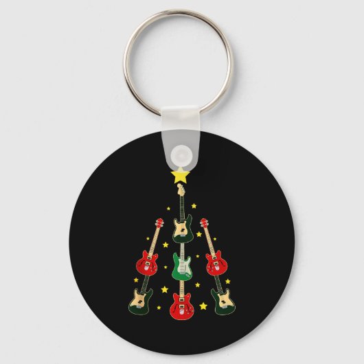Guitar Xmas Tree Musical Guitar Lovers Guitarist C Sleutelhanger (Voorkant)