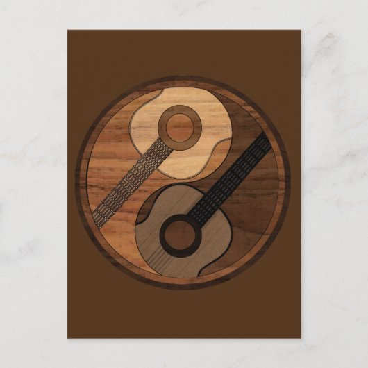 Guitar Yin Yang Wood Kijk Akoestisch Briefkaart (Voorkant)