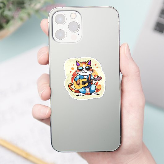 guitarist cat sticker (Telefoon)
