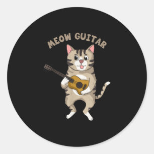 Guitarist Meow Guitar Cute Cat Playing Guitar Xmas Ronde Sticker