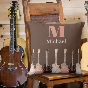 Guitarist Monogrammed Guitars Brown Kussen