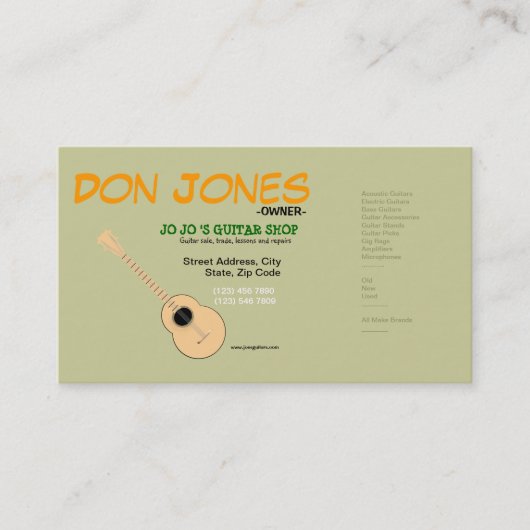 Guitarist Musician Guitar Shop Music Visitekaartje (Voorkant)