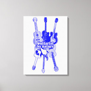 Guitarist per natuur.  blauwe gitaar canvas afdruk
