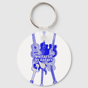 Guitarist per natuur.  blauwe gitaar sleutelhanger