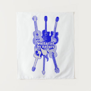 Guitarist per natuur.  blauwe gitaar wandkleed