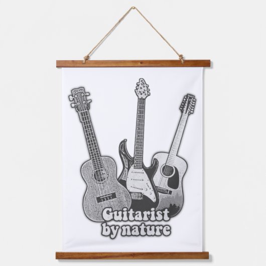 Guitarist per natuur,  zwarte en witte gitaar hangend wandkleed (Voorkant)