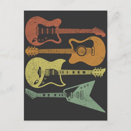 Guitarist Retro Music Instruments  Guitar Briefkaart (Voorkant)