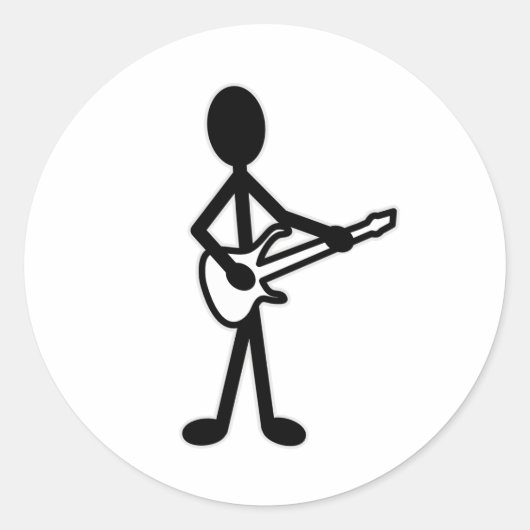 Guitarist Stick Figuur Ronde Sticker (Voorkant)