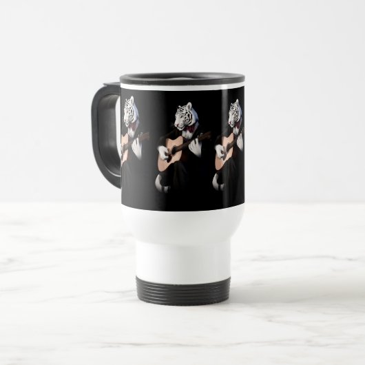 Guitarist Tiger – Refined Ceramic Mug Reisbeker (Voorkant links)