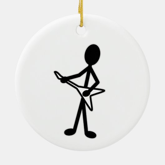 Guitarist Vliegende V-stickfiguur Keramisch Ornament (Achterkant)