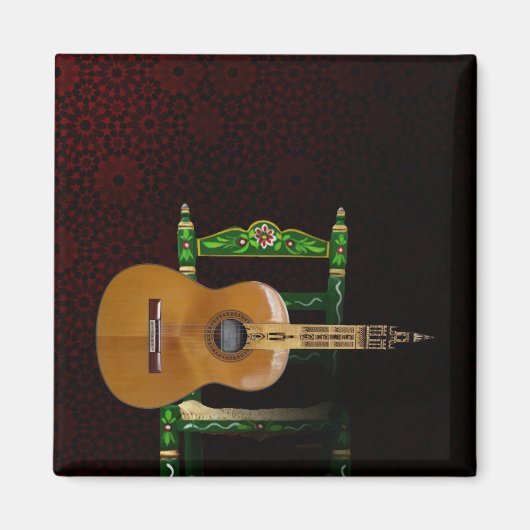 Guitarra española con Giralda de Sevilla y silla. Magneet (Voorkant)