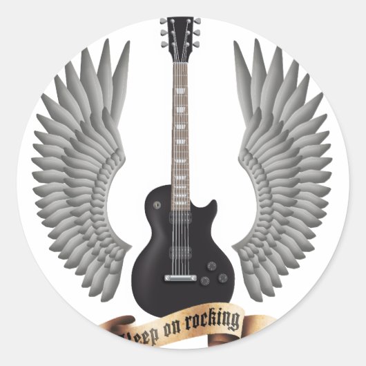 Guitars and wings black ronde sticker (Voorkant)