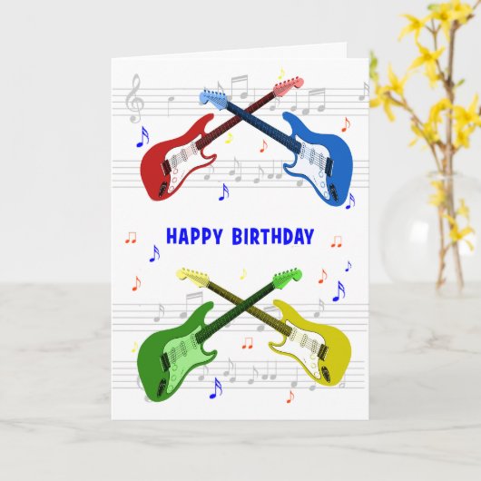 Guitars Birthday Card Kaart (Gele Bloem)