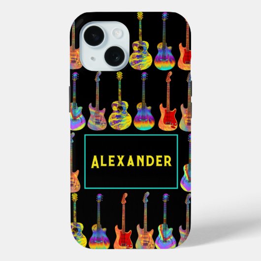 Guitars Funky Psychedelic Pop Art Pattern Naam toe Case-Mate iPhone Case (Achterkant)