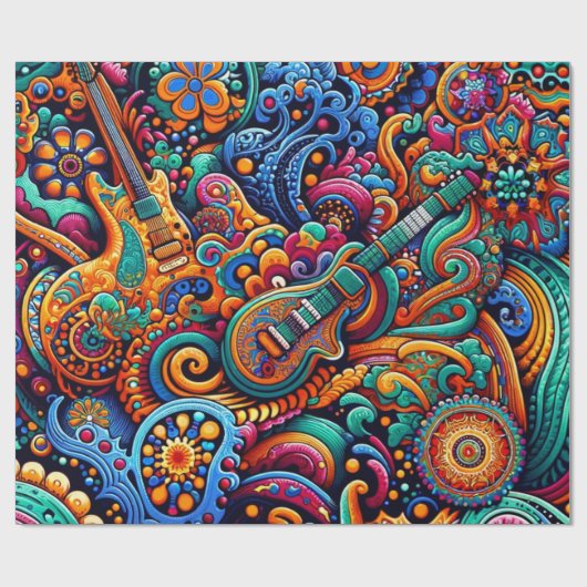 Guitars in mandala batik style cadeaupapier (Vlak)