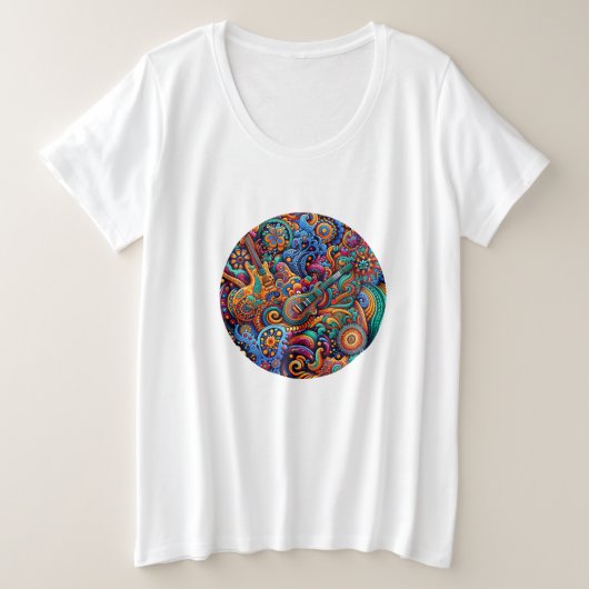 Guitars in mandala batik style grote maat t-shirt (Design voorkant)