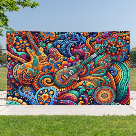 Guitars in mandala batik style spandoek (Buitenkant)