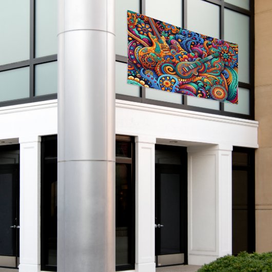 Guitars in mandala batik style spandoek (Buitenkant Gebouw)