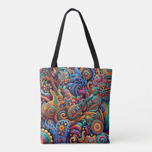 Guitars in mandala batik style tote bag (Achterkant)