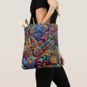 Guitars in mandala batik style tote bag (Dichtbij)