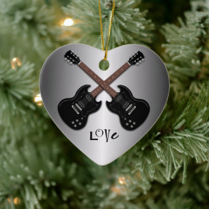 Guitars Love Play Heart Shaped Ornament
