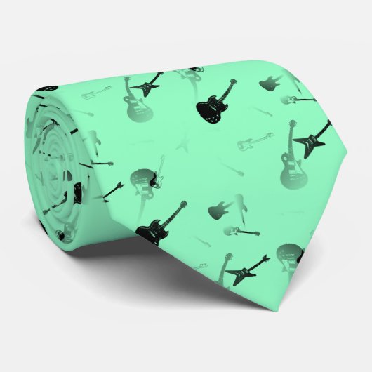 Guitars Rock Black green Stropdas 3 (Opgerold)