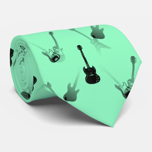 Guitars Rock Black green Stropdas 5 (Opgerold)