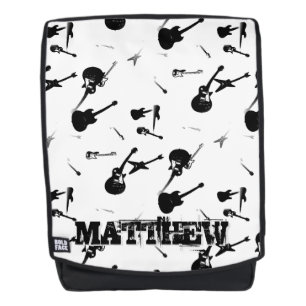 Guitars Rock Black White met Name Backpack