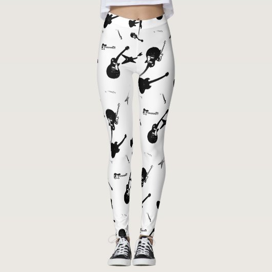 Guitars Rock Black White over witte Leggings (Voorkant)